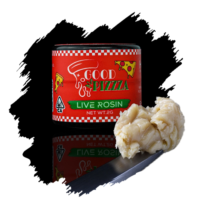 Cold-cured live rosin Sweet Gabagool drop from Good Pizzza x Higher Vibrations, highlighting flavor-forward cannabis craftsmanship