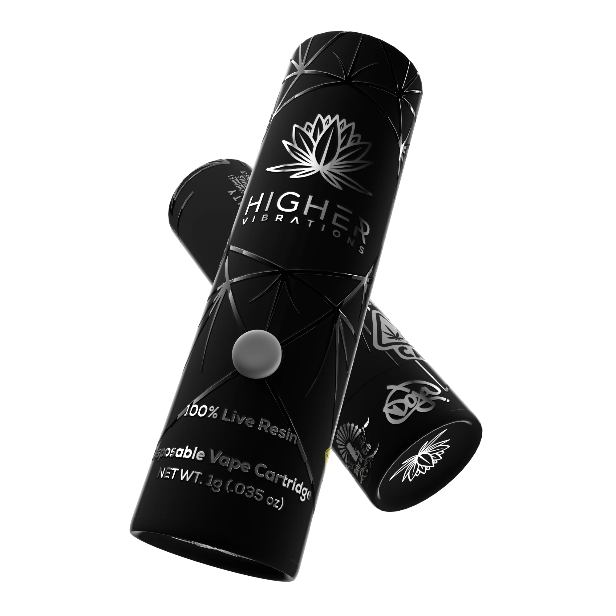 Genetics Library 4 Higher Vibrations live resin vape cartridge showcasing premium solventless oil in exclusive pheno drop packaging